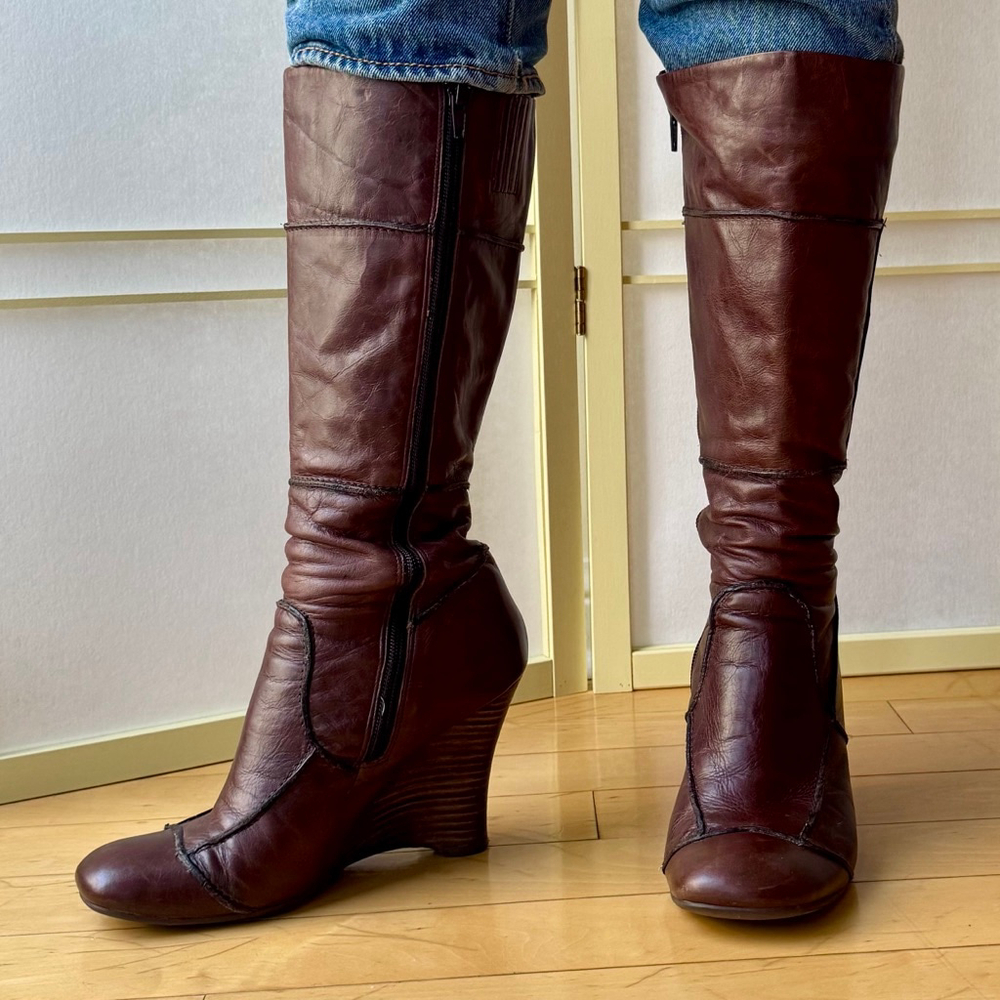 Aldo Square Toe Vintage Leather Y2k Boots Size 37